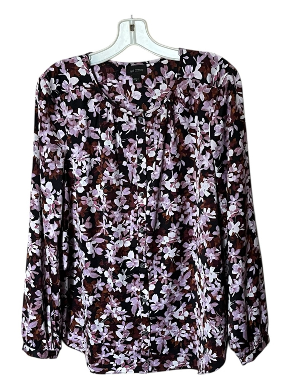 J. Jill Wearever Collection Floral Print Long Sleeve Blouse Shirt Size Medium